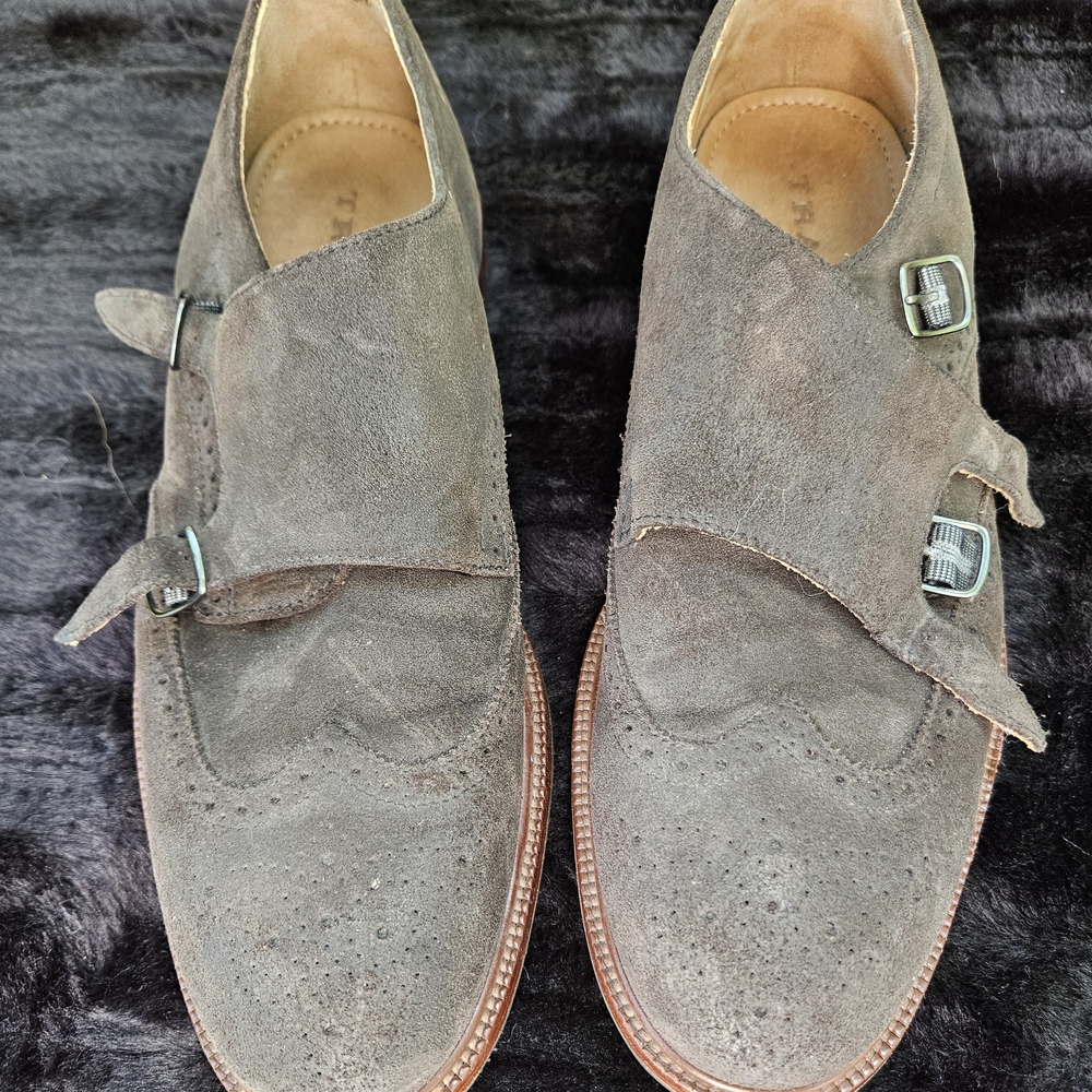 Gray Suede Oxford Shoes with Double Monk Straps
